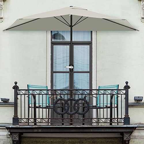Pure Garden Half Umbrella - 9ft patio Shade with Easy Crank Red