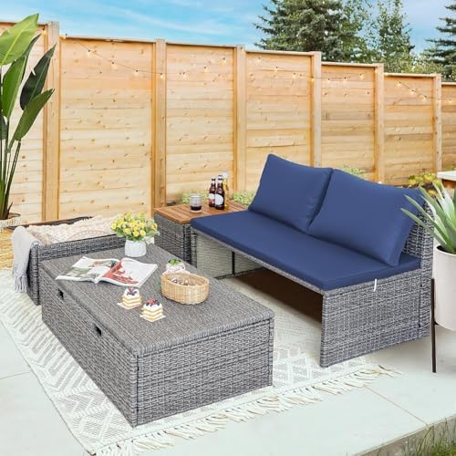Devoko Outdoor Day Bed 2 Storage Tables