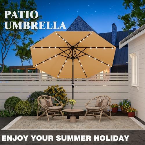 ARESHARK 9FT Solar patio umbrella with 32 LED lights - Durable Energy-efficient