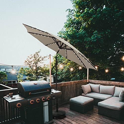 C-Hopetree 11ft Solar LED Tilt Umbrella for Outdoor Patio
