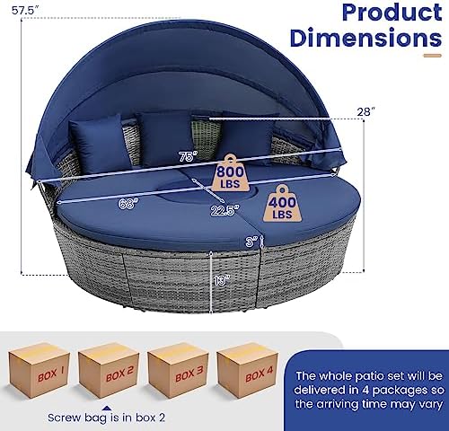 COSTWAY patio daybed set with retractable canopy and wicker furniture