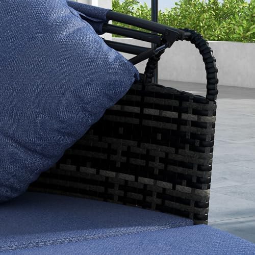 Outsunny 4-Piece Round Convertible Daybed Set with Cushions and Canopy - Dark Blue