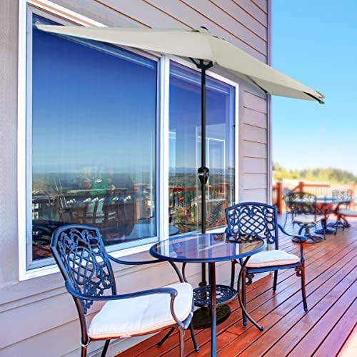 Pure Garden Half Umbrella - 9ft patio Shade with Easy Crank Red