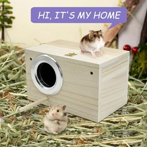 Hamiledyi Small Animal Wooden Hideout with Chew Toys
