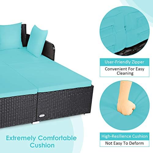 Tangkula Outdoor Rattan Daybed Turquoise