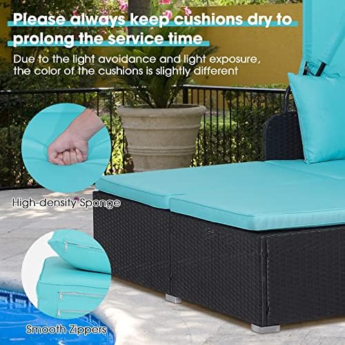 COSTWAY Wicker Patio Daybed Set with Retractable Canopy