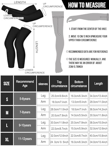 Perfect 8-Pair Kids Arm Leg Compression Sleeves Set