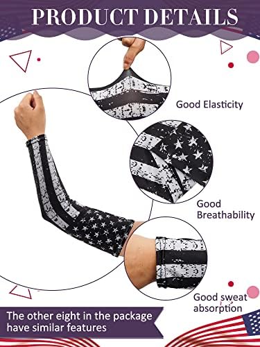 Jecery 9 Pairs Kids Youth Arm Sleeves Baseball American Flag Compression