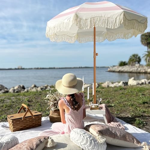 AMMSUN Boho Fringe Umbrella Tassel UPF50 Protection