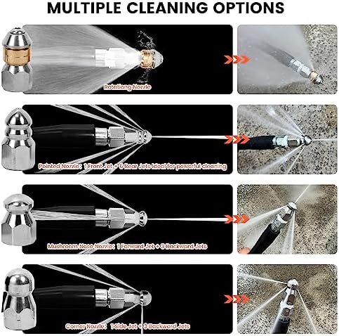 70FT Sewer Jetter Kit with 4 Nozzles and Accessories