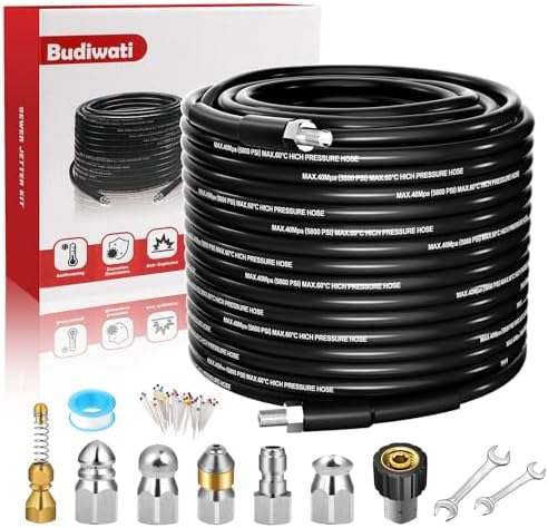100 Feet Sewer Jetter Kit with 5800PSI Hose and Nozzles