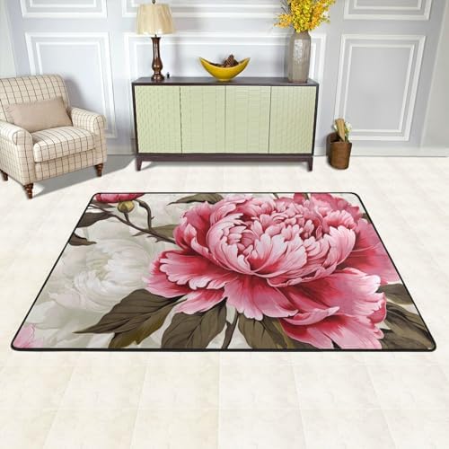 Jiwocn Peony Flower Non-Slip Floor Mat Soft 36x24