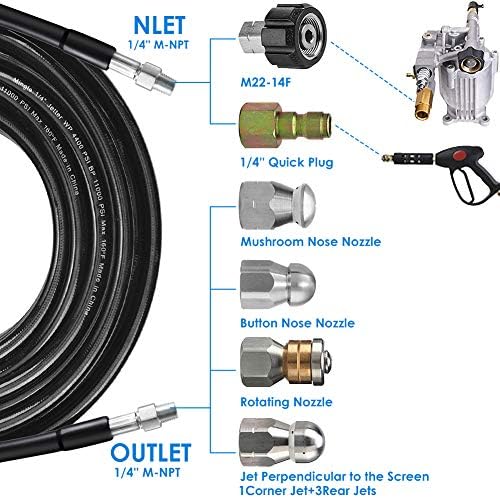 ZOFINE 50FT Sewer Jetter Kit with 5800PSI Hose and 6 Nozzles