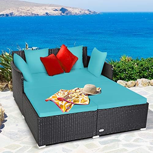 Tangkula Outdoor Rattan Daybed Turquoise