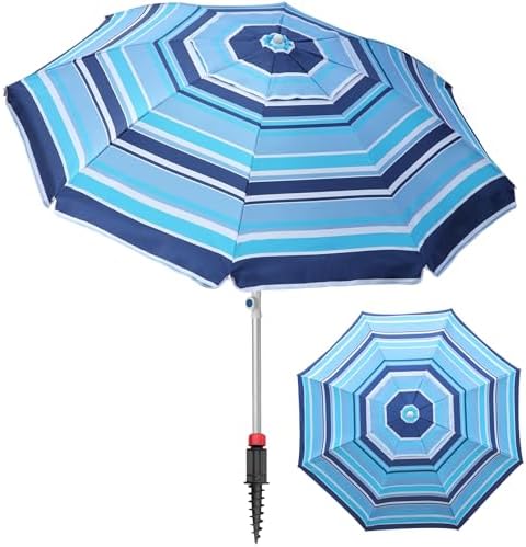 7ft Heavy Duty UV 50 Beach Umbrella with Sand Anchor Tilt Design