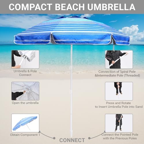 65ft Beach Umbrella with Sand Anchor UV Protection