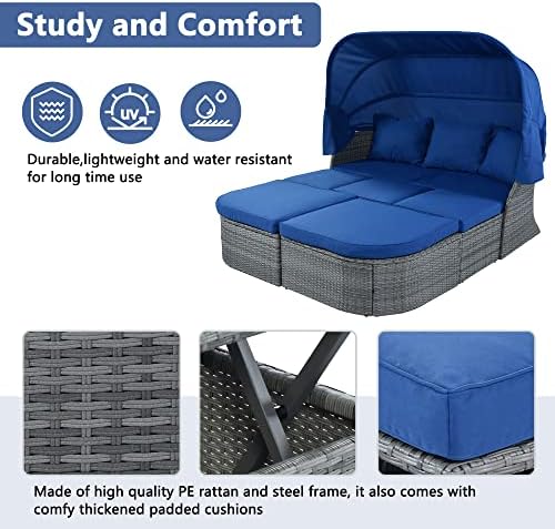 Patio Daybed with Lift-top Table and Retractable Canopy Set
