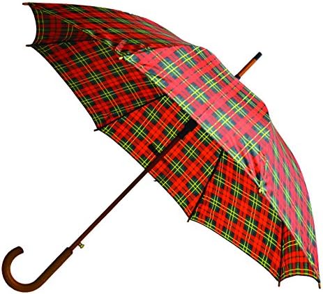 Classic Plaid Umbrella with Wooden Handle