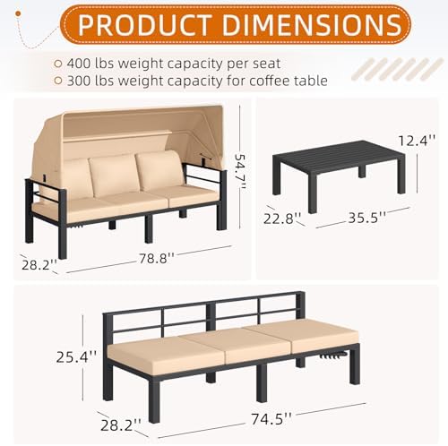 Convertible daybed retractable canopy for outdoor relaxation