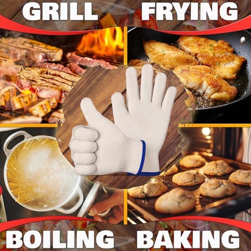 Heat Resistant Gloves for Grilling Baking - Durable Aramid Mitts with Fingers