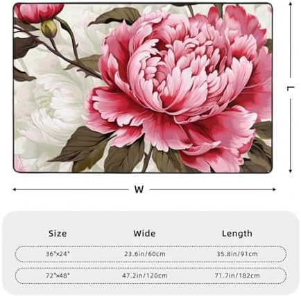 Jiwocn Peony Flower Non-Slip Floor Mat Soft 36x24
