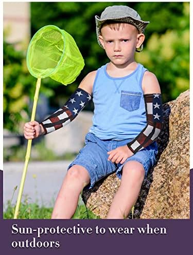 Jecery 9 Pairs Kids Youth Arm Sleeves Baseball American Flag Compression