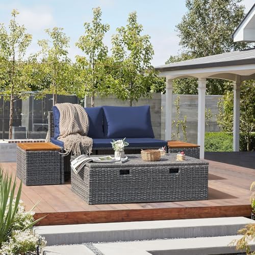 Devoko Outdoor Day Bed 2 Storage Tables