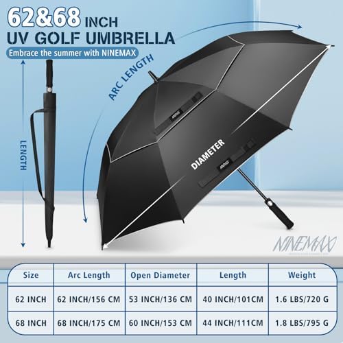 NINEMAX 62 68 Inch Golf Umbrella UV Protection