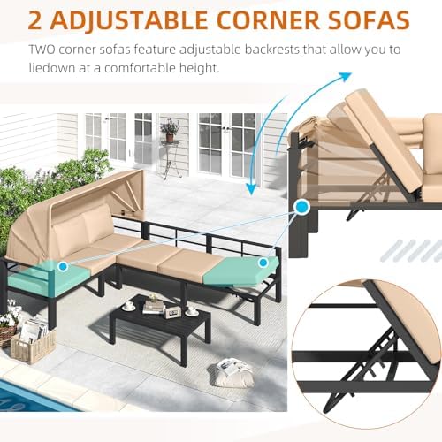 Convertible daybed retractable canopy for outdoor relaxation