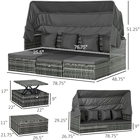 Outsunny 4-Piece Patio Furniture Set with PE Rattan and retractable canopy