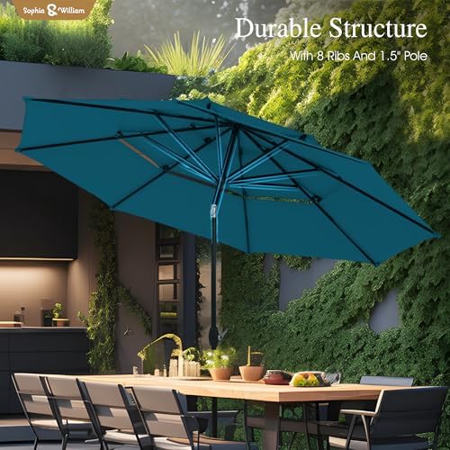 Sophia William 10ft 3 Tier Auto Tilt Patio Umbrella Cyan Blue