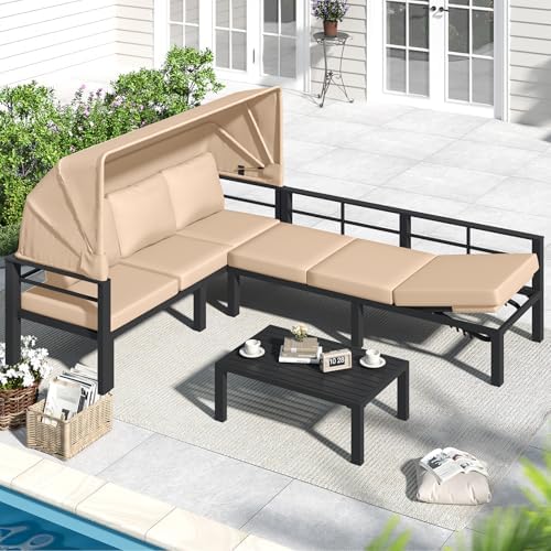 Convertible daybed retractable canopy for outdoor relaxation
