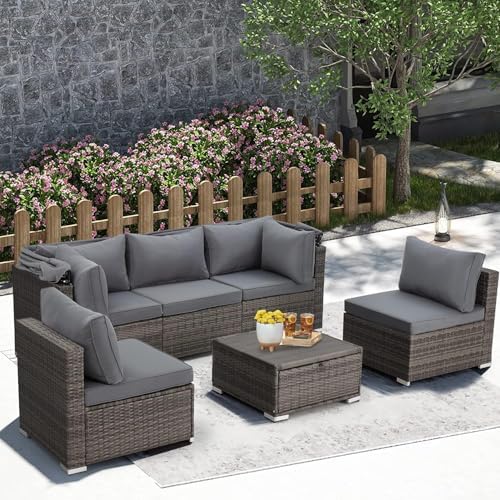 HOMREST 6 Piece Outdoor Daybed Set with Canopy and Adjustable Backrest