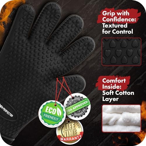 Set of 4 Extreme Heat Resistant Silicone Oven Gloves with Waterproof Protection