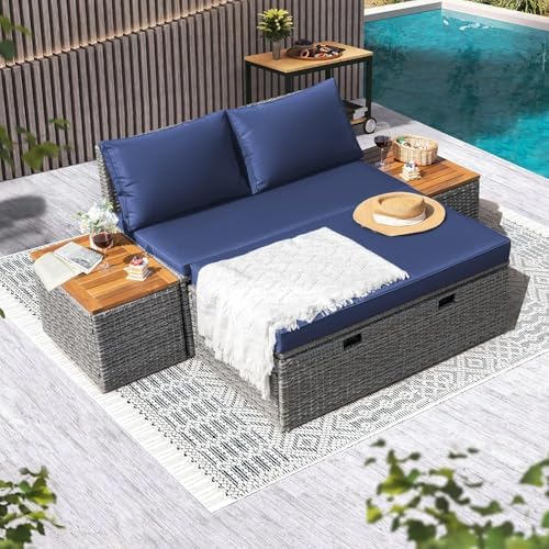 Devoko Outdoor Day Bed 2 Storage Tables