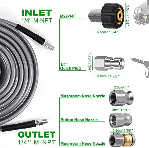 West Bay 100FT Pressure Washer Sewer Jetter Kit for Deep Cleaning