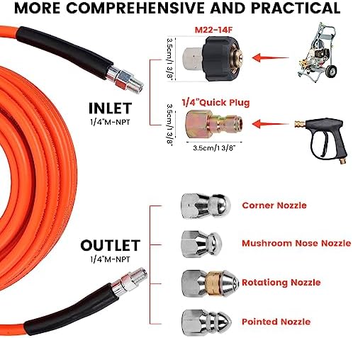 70FT Sewer Jetter Kit with 4 Nozzles and Accessories