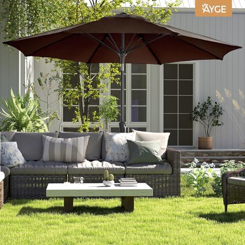 Sturdy 9FT patio umbrella with push-button tilt easy setup