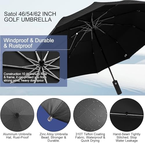 Satol Large Golf Umbrella 46 54 62 Inch Windproof Automatic Open Close