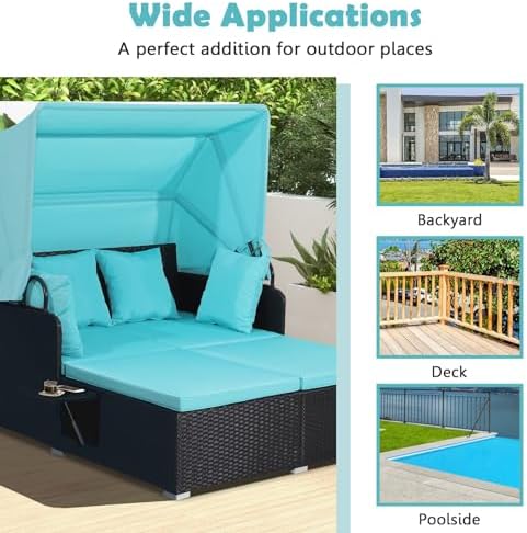 Perfect Outdoor Rattan Daybed with Canopy Turquoise