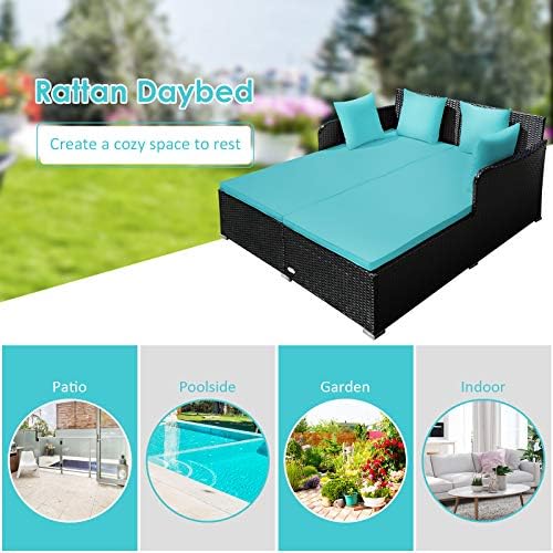 Tangkula Outdoor Rattan Daybed Turquoise