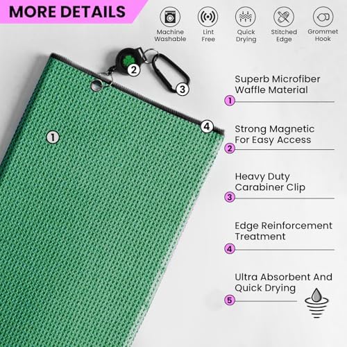 Golf Towels with Magnetic Retractable Carabiner Set