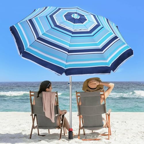7ft Heavy Duty UV 50 Beach Umbrella with Sand Anchor Tilt Design