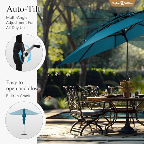 Sophia William 10ft 3 Tier Auto Tilt Patio Umbrella Cyan Blue