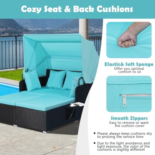 Perfect Outdoor Rattan Daybed with Canopy Turquoise