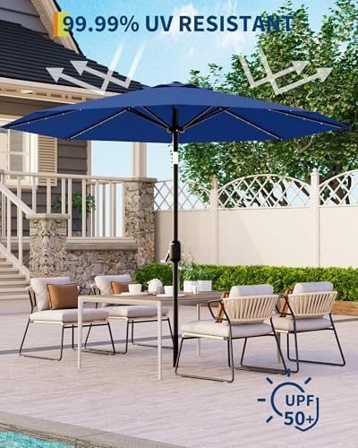 9 Ft Patio Umbrella with Solar Lights for Relaxing Outdoors