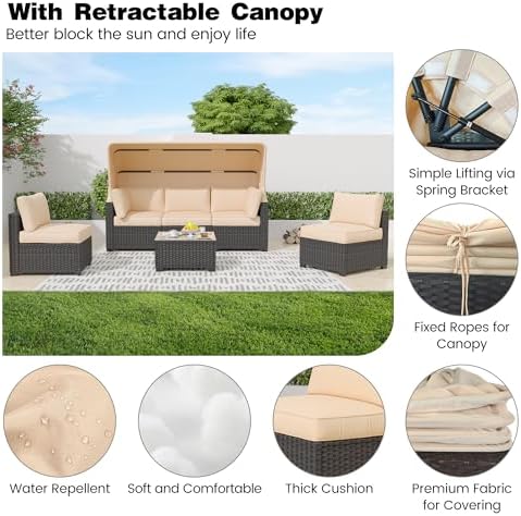 Adjustable Outdoor Daybed Set with Canopy