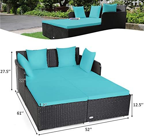 Tangkula Outdoor Rattan Daybed Turquoise