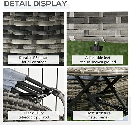 Adjustable Rattan Daybed Set Convertible Lawn Sofa with Retractable Canopy