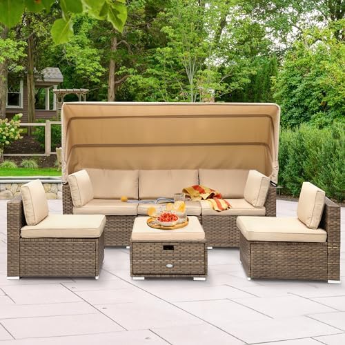 YITAHOME Outdoor Wicker Daybed Set with Canopy and Cushions